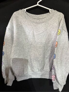 Target Kids Gray Crewneck Sweatshirt with Multicolor Smiley Sleeve Prints
